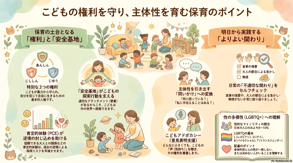 こどもの権利を守り主体性を育む保育のインフォグラフィック