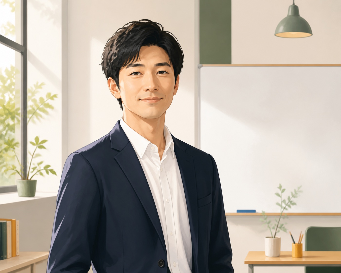 教室で話す教育者のAIイラスト